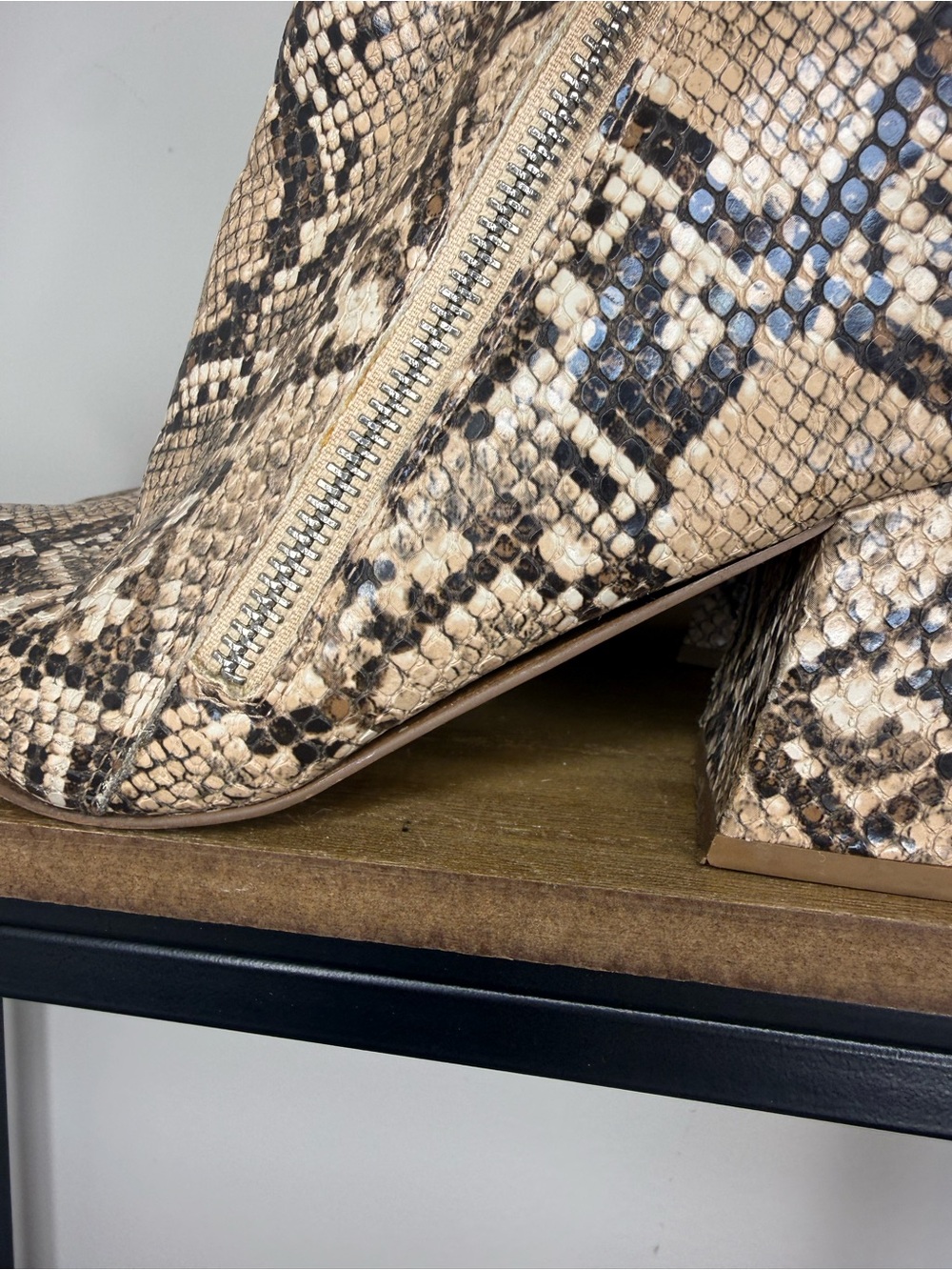 Steve Madden Snake-Print Block Heel Ankle Boots - Beige - Picture 8 of 10